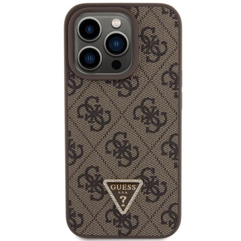 Guess GUHCP15LP4TDPW iPhone 15 Pro 6.1" brązowy/brown hardcase Leather 4G Triangle Strass