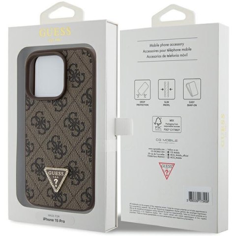 Guess GUHCP15LP4TDPW iPhone 15 Pro 6.1" brązowy/brown hardcase Leather 4G Triangle Strass