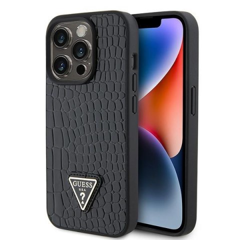 Guess GUHCP15LPCRTHCK iPhone 15 Pro 6.1" czarny/black hardcase Croco Triangle Metal Logo