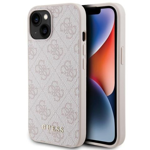 Guess nakładka do iPhone 15 6,1" GUHCP15SG4GFPI różowa HC PU 4G Metal Logo