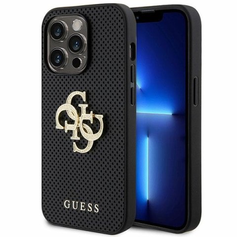 Guess GUHCP15LPSP4LGK iPhone 15 Pro 6.1" czarny/black hardcase Leather Perforated 4G Glitter Logo