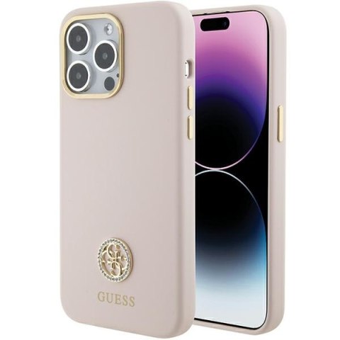 Guess GUHCP15XM4DGPP iPhone 15 Pro Max 6.7" różowy/pink hardcase Silicone Logo Strass 4G