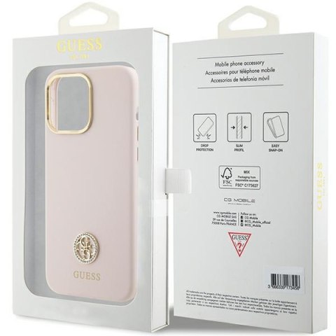 Guess GUHCP15XM4DGPP iPhone 15 Pro Max 6.7" różowy/pink hardcase Silicone Logo Strass 4G