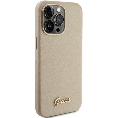 Guess GUHCP15LPGMCSD iPhone 15 Pro 6.1" złoty/light gold hardcase Glitter Glossy Script