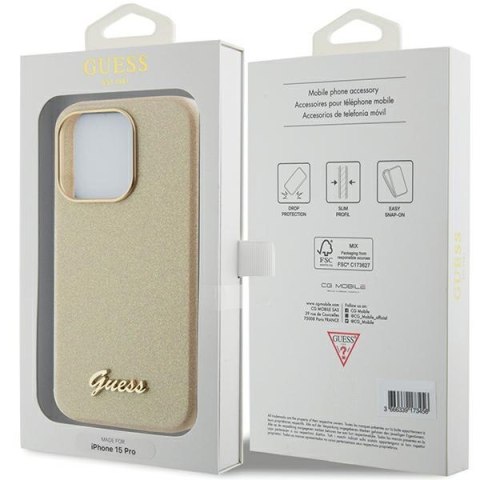 Guess GUHCP15LPGMCSD iPhone 15 Pro 6.1" złoty/light gold hardcase Glitter Glossy Script