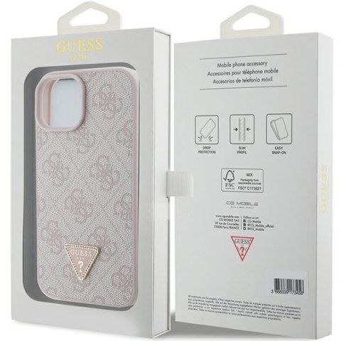 Guess GUHCP15SP4TDPP iPhone 15 6.1" różowy/pink hardcase Leather 4G Triangle Strass