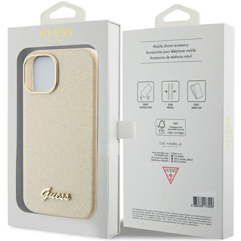 Guess GUHCP15SPGMCSD iPhone 15 6.1" złoty/light gold hardcase Glitter Glossy Script