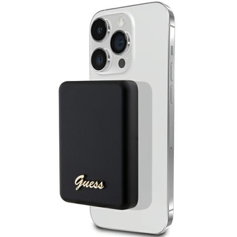 Guess Powerbank indukcyjny 15W GUPBM5ALGSGK 5000mAh czarny/black MagSafe Metal Script Logo