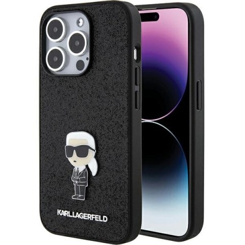 Karl Lagerfeld KLHCP15XGKNPSK iPhone 15 Pro Max 6.7" czarny/black hardcase Fixed Glitter Ikonik Logo Metal Pin