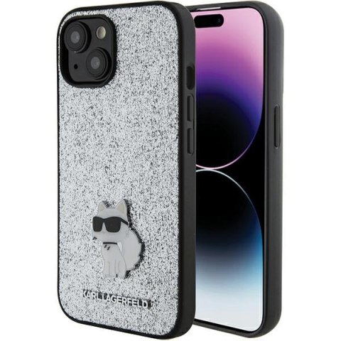 Karl Lagerfeld KLHCP15SGCNPSG iPhone 15 6.1" srebrny/silver hardcase Fixed Glitter Choupette Logo Metal Pin