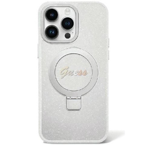 Guess GUHMP15MHRSGSD iPhone 15 Plus 6.7" przezroczysty/transparent hardcase Ring Stand Script Glitter MagSafe