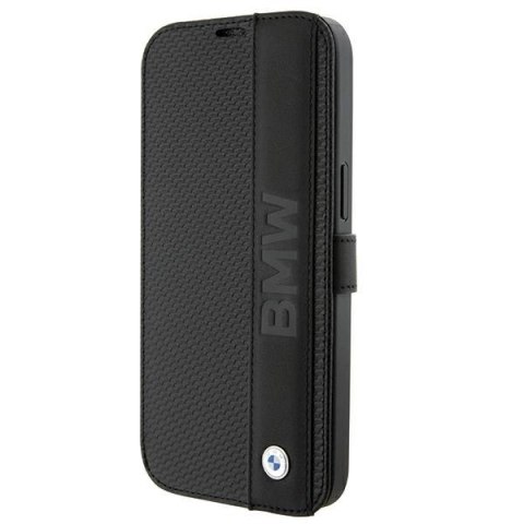 BMW BMBKP15X22RDPK iPhone 15 Pro Max 6.7" czarny/black bookcase Leather Textured & Stripe