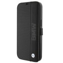 BMW BMBKP15L22RDPK iPhone 15 Pro 6.1" czarny/black bookcase Leather Textured & Stripe