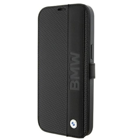 BMW BMBKP15S22RDPK iPhone 15 6.1" czarny/black bookcase Leather Textured & Stripe