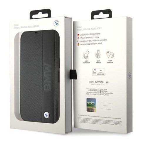 BMW BMBKP15S22RDPK iPhone 15 6.1" czarny/black bookcase Leather Textured & Stripe