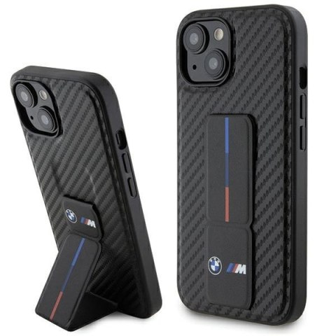 BMW BMHCP15SGSPCCK iPhone 15 6.1" czarny/black hardcase Grip Stand Smooth & Carbon