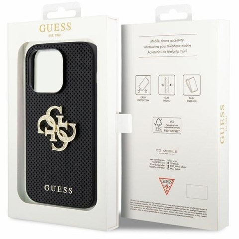 Guess GUHCP15XPSP4LGK iPhone 15 Pro Max 6.7" czarny/black hardcase Leather Perforated 4G Glitter Logo