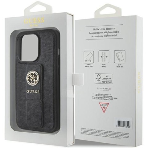Guess GUHCP15LPGSSADK iPhone 15 Pro 6.1" czarny/black hardcase Grip Stand 4G Saffiano Strass