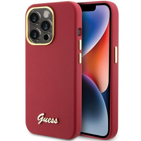 Guess GUHCP15LSMBSLM iPhone 15 Pro 6.1" magenta hardcase Silicone Script Metal Logo & Frame