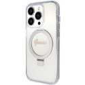 Guess GUHMP15XHRSGSD iPhone 15 Pro Max 6.7" przezroczysty/transparent hardcase Ring Stand Script Glitter MagSafe