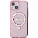 Guess GUHMP15MHRSGSP iPhone 15 Plus 6.7" różowy/pink hardcase Ring Stand Script Glitter MagSafe