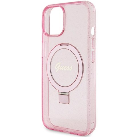 Guess GUHMP15MHRSGSP iPhone 15 Plus 6.7" różowy/pink hardcase Ring Stand Script Glitter MagSafe