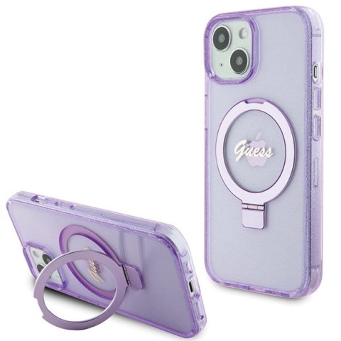 Guess GUHMP15MHRSGSU iPhone 15 Plus 6.7" fioletowy/purple hardcase Ring Stand Script Glitter MagSafe