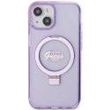 Guess GUHMP15SHRSGSU iPhone 15 6.1" fioletowy/purple hardcase Ring Stand Script Glitter MagSafe