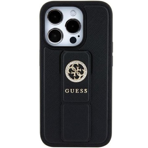 Guess GUHCP15SPGSSADK iPhone 15 6.1" czarny/black hardcase Grip Stand 4G Saffiano Strass