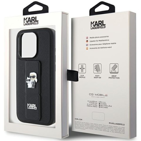 Karl Lagerfeld KLHCP15XGSAKCPK iPhone 15 Pro Max 6.7" czarny/black hardcase Gripstand Saffiano Karl&Choupette Pins