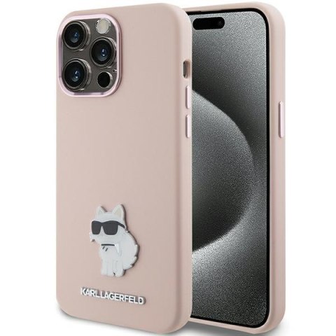 Karl Lagerfeld KLHCP15XSMHCNPP iPhone 15 Pro Max 6.7" różowy/pink Silicone Choupette Metal Pin