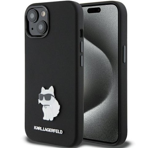 Karl Lagerfeld KLHCP15SSMHCNPK iPhone 15 6.1" czarny/black Silicone Choupette Metal Pin