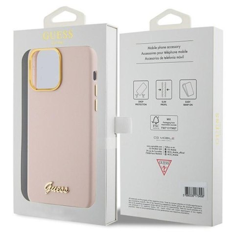 Guess GUHCP15XSMBSLP iPhone 15 Pro Max 6.7" różowy/pink hardcase Silicone Script Metal Logo & Frame