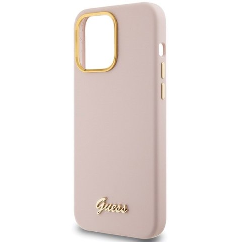 Guess GUHCP15LSMBSLP iPhone 15 Pro 6.1" różowy/pink hardcase Silicone Script Metal Logo & Frame