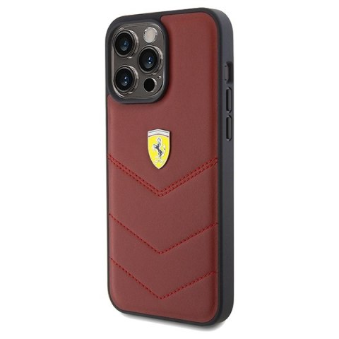 Ferrari FEHCP15XRDUR iPhone 15 Pro Max 6.7" czerwony/red hardcase Leather Stitched Lines