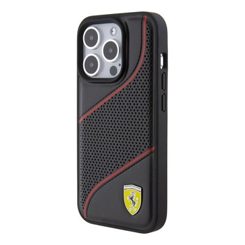 Ferrari FEHCP15LPWAK iPhone 15 Pro 6.1" czarny/black hardcase Perforated Waves Metal Logo