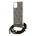 Guess GUHCP15SHC4SEW iPhone 15 / 14 / 13 6.1" brązowy/brown hardcase Crossbody Cord 4G Print