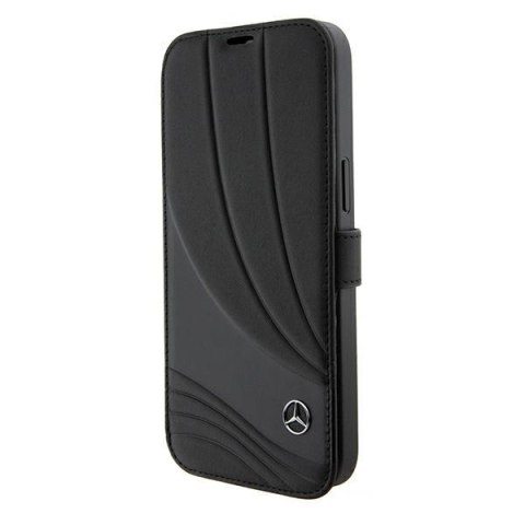 Mercedes MEBKP15X8ROLK iPhone 15 Pro Max 6.7" czarny/black bookcase Leather Wave Patern