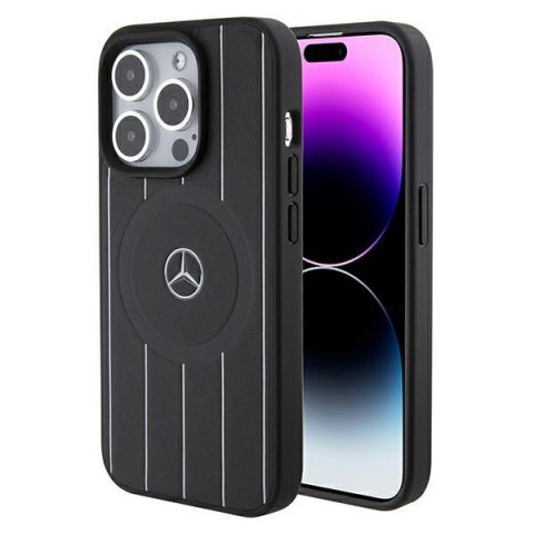 Mercedes MEHMP15L23RHSK iPhone 15 Pro 6.1" czarny/black hardcase Stripes Pattern Leather MagSafe