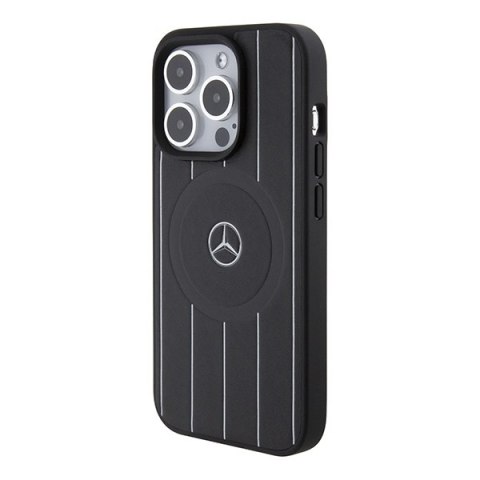 Mercedes MEHMP15L23RHSK iPhone 15 Pro 6.1" czarny/black hardcase Stripes Pattern Leather MagSafe
