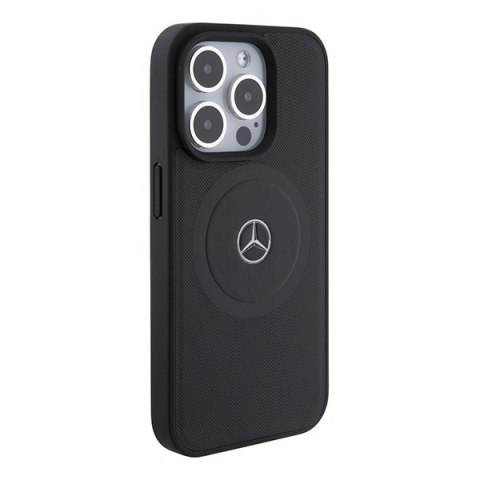 Mercedes MEHMP15L23RMMK iPhone 15 Pro 6.1" czarny/black hardcase Crossed Lines Pattern Leather MagSafe