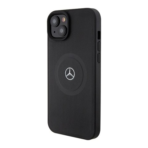 Mercedes MEHMP15S23RMMK iPhone 15 6.1" czarny/black hardcase Crossed Lines Pattern Leather MagSafe