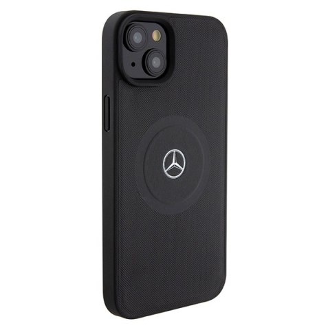 Mercedes MEHMP15S23RMMK iPhone 15 6.1" czarny/black hardcase Crossed Lines Pattern Leather MagSafe