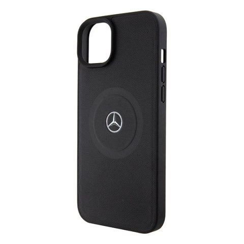 Mercedes MEHMP15S23RMMK iPhone 15 6.1" czarny/black hardcase Crossed Lines Pattern Leather MagSafe