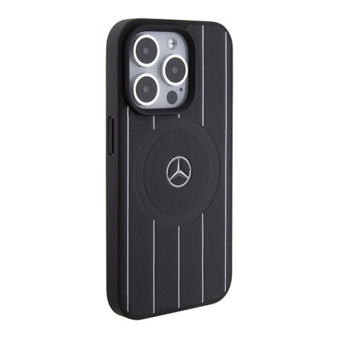Mercedes MEHMP15X23RHSK iPhone 15 Pro Max 6.7" czarny/black hardcase Stripes Pattern Leather MagSafe