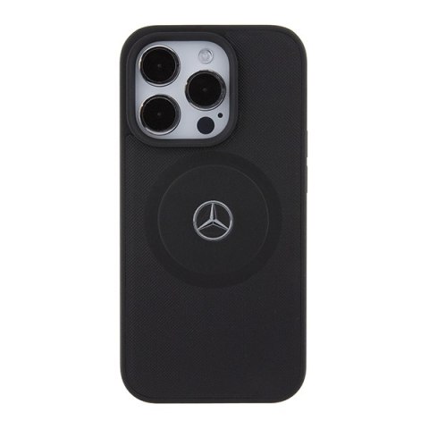 Mercedes MEHMP15X23RMMK iPhone 15 Pro Max 6.7" czarny/black hardcase Crossed Lines Pattern Leather MagSafe