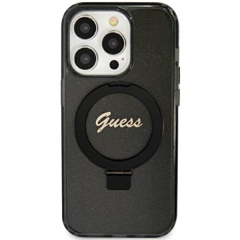 Guess GUHMP12MHRSGSK iPhone 12/12 Pro 6.1" czarny/black hardcase Ring Stand Script Glitter MagSafe