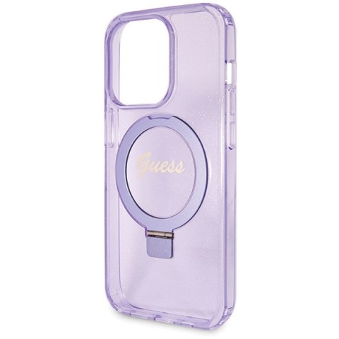 Guess GUHMP13LHRSGSU iPhone 13 Pro / 13 6.1" fioletowy/purple hardcase Ring Stand Script Glitter MagSafe