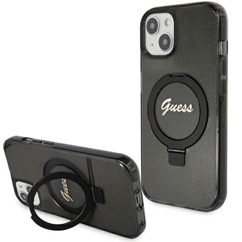 Guess GUHMP13MHRSGSK iPhone 13 / 14 / 15 6.1" czarny/black hardcase Ring Stand Script Glitter MagSafe