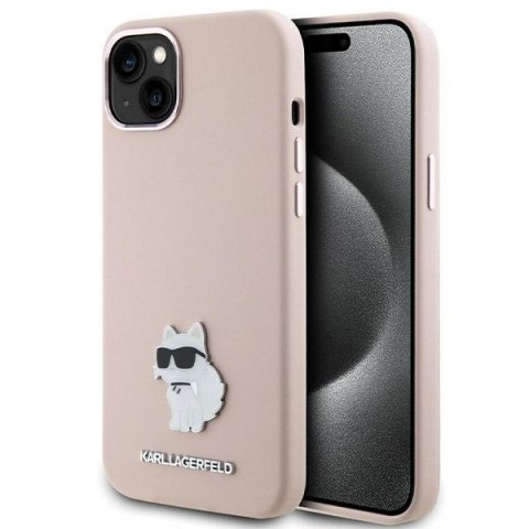 Karl Lagerfeld nakładka do iPhone 15 6,1" KLHCP15SSMHCNPP różowa HC SILICONE C METAL PIN